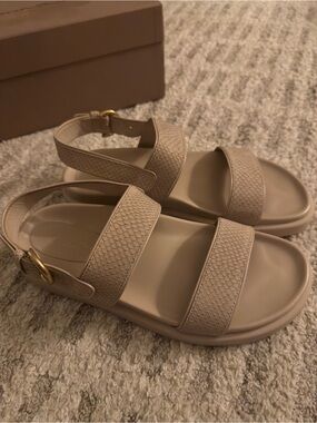 Gianvito Rossi Beige Textured Double-Strap Sandals